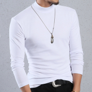 Mùa thu Slim màu rắn nửa cao cổ áo dài tay t-shirt nam cotton tight-fitting đáy xu hướng áo sơ mi trong cổ áo mùa thu quần áo kích thước lớn triều áo thun ba lỗ