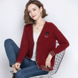 Осенняя весенняя куртка для матери для отдыха, шерстяной кардиган, 2022, V-образный вырез, большой размер