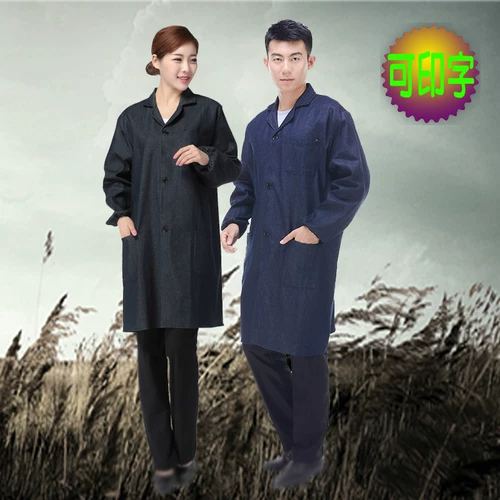 Джинсовый длинный нагрудник для работы, демисезонный износостойкий лонгслив