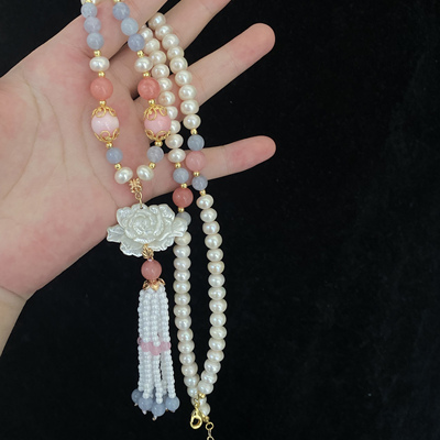 taobao agent Ru He hand -made Ming system natural stone Changye flowing collars Soft back Yun Hanfu accessories pearl ancient style