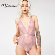 Sexy onesies ngọt ngào cô gái tim ren quan điểm sâu V eo lại dây đeo chéo dây đeo jumpsuit phụ nữ