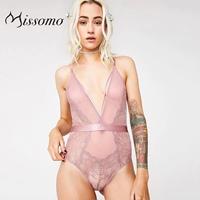 Sexy onesies ngọt ngào cô gái tim ren quan điểm sâu V eo lại dây đeo chéo dây đeo jumpsuit phụ nữ do lot nu