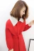 Áo ga châu Âu 2019 xuân hè Phụ nữ mới Hàng hóa châu Âu phiên bản Hàn Quốc của áo len lông dài màu đỏ khí chất - Áo Hàn Quốc