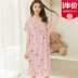 Dài cotton lụa Hàn Quốc phụ nữ béo mm đồ ngủ 200 kg kích thước lớn ngắn tay nightdress phụ nữ mang thai loose dịch vụ nhà nữ mùa hè đầm dài qua gối cho tuổi trung niên Đêm đầm