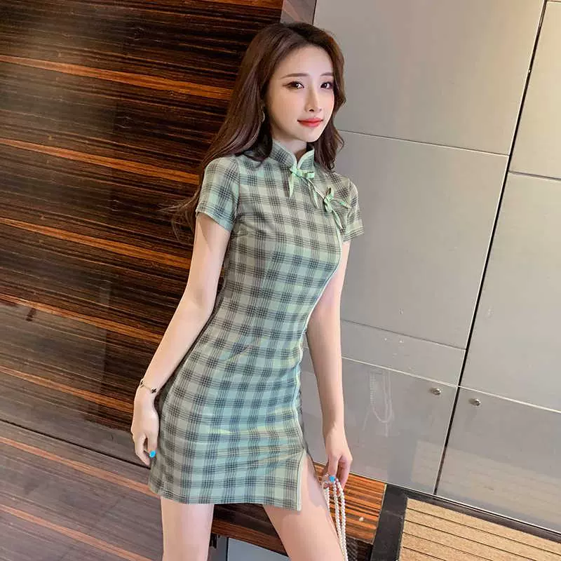 Thời trang mùa thu 2021 tính khí retro lưới phiên bản cải tiến trẻ váy sườn xám nữ tính triều cao eo - Váy eo cao