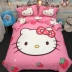 Cartoon mèo kt Hello Kitty bông denim bông bốn bộ trẻ em chăn trải giường 1.5m1.8 mét - Bộ đồ giường bốn mảnh Bộ đồ giường bốn mảnh