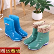 Mùa thu và mùa đông ngắn ống mưa giày nam cộng với nhung mưa ủng nữ ấm áp đế bằng phẳng chống trượt giày không thấm nước giày cao su giày