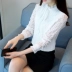2018 mùa thu mới Hàn Quốc trắng ren áo sơ mi nữ dài tay cổ áo bow tie áo sơ mi áo sơ mi chiffon triều Áo sơ mi chiffon ren