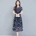 Spot 2021 Sản phẩm mới của mùa hè năm 2021 Hàn Quốc Voan in chữ A dài giữa váy Hoa cổ tròn tay ngắn phụ nữ - A-Line Váy