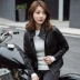 Ladies kích thước lớn casual da nhỏ phụ nữ của mùa xuân và mùa thu chất béo mm ngắn da xe gắn máy áo khoác lỏng Hàn Quốc phiên bản của cổ áo jacket pu áo da cổ lông Quần áo da
