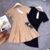 Hàn Quốc kẹo bông màu ngắn tay mới ăn mặc nữ mùa hè màu đen cao eo hoang dã mỏng một từ ô váy ngắn đầm caro chữ a A-Line Váy