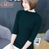 Mùa thu nửa cổ cao tay áo bảy điểm kích thước lớn Nữ phiên bản Hàn Quốc của áo len hoang dã tay áo len đen áo len - Vòng cổ áo len