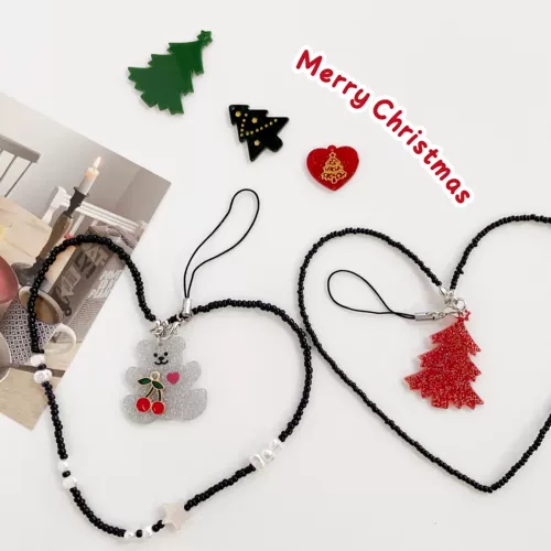 Мобильный телефон, черный короткий рождественский браслет из бисера, креативная подвеска, украшение