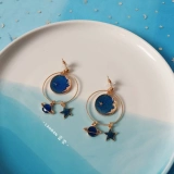 Синие серьги, кольцо, клипсы, универсальный аксессуар, без проколов ушей, простой и элегантный дизайн