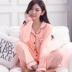 Đồ ngủ cho nữ Áo dài tay mùa xuân và mùa thu cotton Set Đơn giản dễ thương mặc nhà dễ thương XL Cotton cardigan Ve áo đồ lửng mặc nhà Giống cái