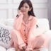 Đồ ngủ cho nữ Áo dài tay mùa xuân và mùa thu cotton Set Đơn giản dễ thương mặc nhà dễ thương XL Cotton cardigan Ve áo