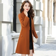 Net đỏ đơn ngực áo mỏng nữ 2018 mùa thu và mùa đông phần dài Hàn Quốc phiên bản của eo đứng cổ áo len braid jacket