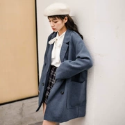 Áo khoác len dài tay cho nữ mùa thu đông 2018 phiên bản mới của Hàn Quốc của khí nhỏ áo gió Nizi áo gió