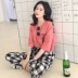 Hàn quốc thời trang giản dị phù hợp với nữ mùa hè mới lỏng in ngắn tay T-shirt + cao eo kẻ sọc chín-điểm cây ra hoa đồ bộ thun Bộ đồ