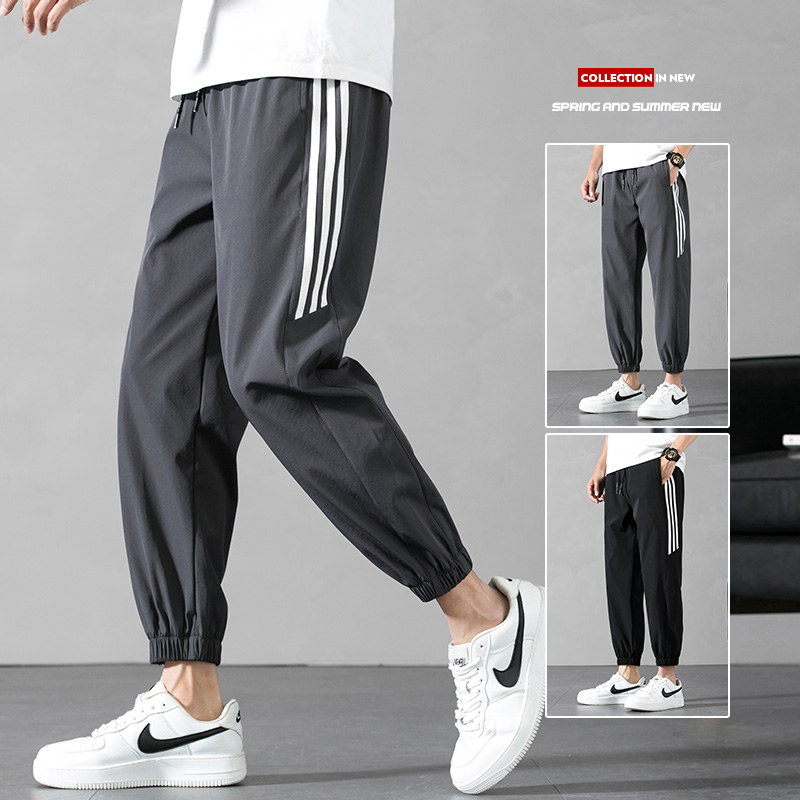 Summer thin pants men's Korean sports casual pants trend loose work clothes nine point ice silk quick dry men's pants