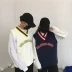Mùa thu và mùa đông Hàn Quốc INS Harajuku BF gió hoang dã thư thêu hit chủ đề màu sắc V-Cổ sinh viên nam giới và phụ nữ vest áo len triều