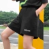 Mùa hè Hàn Quốc INS Harajuku BF gió hoang dã đơn giản in thư lỏng giản dị nam giới và phụ nữ sinh viên đan quần short quần sooc nhung Quần short