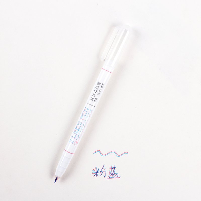 Blue + Pinkoriginality three-dimensional Double line pen colour For students marking pen lovely Two color Hand account Graffiti sign remarks Fluorescent pen
