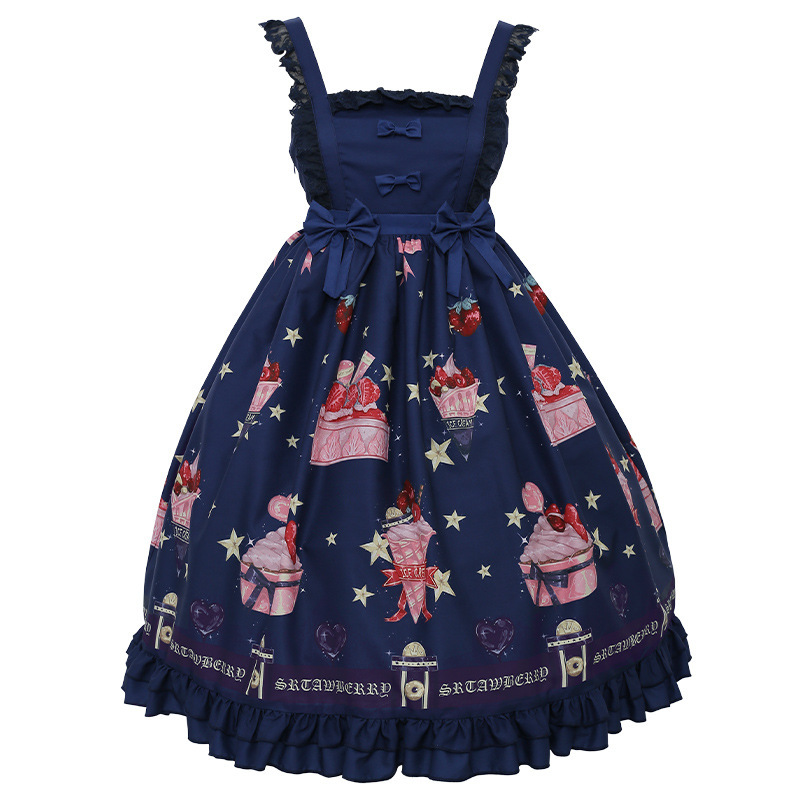 Cyanosisoriginal strawberry Desserts lolita Girl Dress Lolita Lori skirt lovely sweet lolita bow Dress