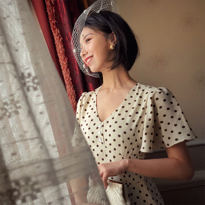 taobao agent Retro shiffon elegant dress, fitted long skirt, V-neckline, slim fit, 
