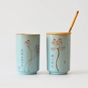 Trung Quốc phong cách gốm cốc hoa sen cốc cốc sáng tạo tùy chỉnh cốc với nắp muỗng trà văn phòng cốc cốc - Tách