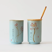 Trung Quốc phong cách gốm cốc hoa sen cốc cốc sáng tạo tùy chỉnh cốc với nắp muỗng trà văn phòng cốc cốc - Tách bình inox giữ nhiệt