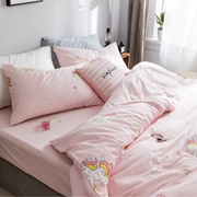 Nhật Bản dễ thương màu hồng kỳ lân quilt bao gồm bốn mảnh bông cotton ký túc xá ba mảnh danh sách sinh viên - Bộ đồ giường bốn mảnh
