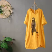 Dan Li Women mùa hè Áo thun cotton mới màu rắn Áo dài nữ Áo dài in hình không đều - Áo phông