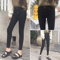 Phiên bản Hàn Quốc của mùa đông retro đơn giản màu đen co giãn Quần mỏng chân bút chì bên ngoài mặc quần legging jeans giản dị quần jean nữ hàng hiệu