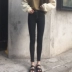 Phiên bản Hàn Quốc của mùa đông retro đơn giản màu đen co giãn Quần mỏng chân bút chì bên ngoài mặc quần legging jeans giản dị