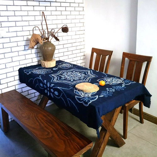 Yunnan Dali Bai People People Teal Tie -Teal -Shatbing Clate Clateed Clateed Blue Dyeing Pure Cotton Long -Cotton Long Tablecloth Home Supplies