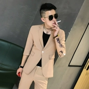 Bộ đồ xã hội phù hợp với quần hai dây nam phiên bản Hàn Quốc của xu hướng tự tu luyện đẹp trai nhỏ phù hợp với bộ quần dài - Suit phù hợp