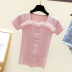 Băng lụa ngắn tay t-shirt nữ 2018 new Han Fan Xia phần mỏng Slim ice gai hoang dã đen trắng áo len áo sơ mi áo len nữ cổ cao Đan Cardigan