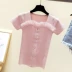 Băng lụa ngắn tay t-shirt nữ 2018 new Han Fan Xia phần mỏng Slim ice gai hoang dã đen trắng áo len áo sơ mi Đan Cardigan