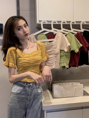 taobao agent Knitted sexy bra top, design clothing, 2020, tight, with short sleeve, trend of season