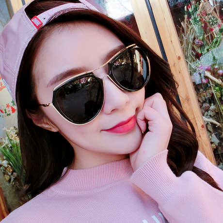 女潮2018个性圆脸粉色墨镜周扬青同款偏光太阳镜近视带有度数眼镜