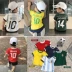 Chenchen mẹ vui vẻ mùa hè nam giới và phụ nữ bé 2018 World Cup bóng đá quần áo một gia đình ba ngắn tay t-shirt