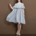 Trẻ em lớn của phụ nữ cô gái xù off-the-vai tay áo lỏng lớn dress dress chất béo mm cộng với phân bón XL cotton và linen váy