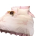 Phiên bản Hàn Quốc của bộ bốn miếng cotton Công chúa váy ngủ màu hồng chăn trắng thêu 1,2 m 1,5 1,8m bộ đồ giường 4 - Bộ đồ giường bốn mảnh Bộ đồ giường bốn mảnh