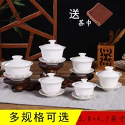 Ba pháo đài Bộ bát trà Bộ phận đơn Bìa nhỏ Ngọc trắng sứ Tinh khiết Kung Fu Sancai Chén trà