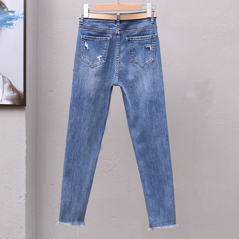 European-style slimming and versatile pencil pants for spring and Autumn 2022, fashionable and slimming jeans that wear out, women's straight-leg skinny pants details Picture