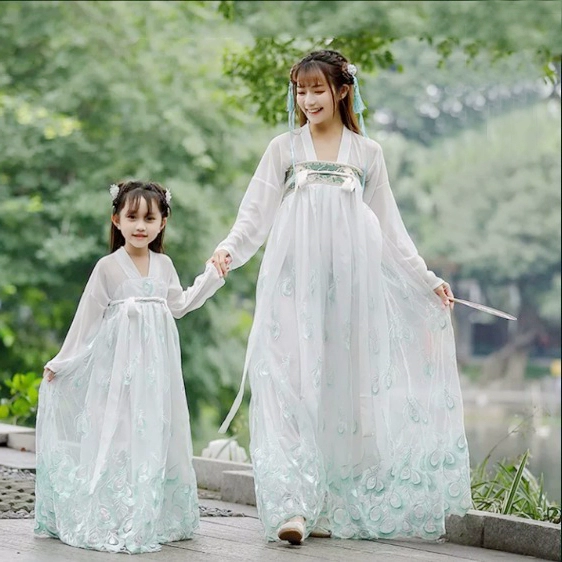 2020 trang phục cha mẹ trẻ em phong cách phương tây net đỏ quần áo của phụ nữ mùa xuân hanfu ngực ngực váy váy siêu cổ tích phong cách Trung Quốc - Trang phục dành cho cha mẹ và con