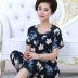 Mẹ đồ ngủ phụ nữ mùa xuân và mùa thu mùa hè trung niên dịch vụ nhà ngắn tay cotton lụa ladies kích thước lớn người già có thể mặc phù hợp với