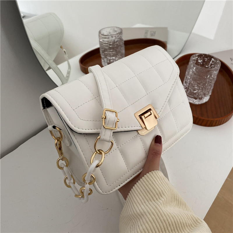 WhiteFrench Minority Advanced sense Rhombic grid Small bag female Versatile Foreign style Acrylic One shoulder Inclined shoulder bag 2021 new pattern tide