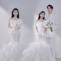 Модное кружевное свадебное платье подходит для фотосессий для влюбленных, корсет, эффект подтяжки, в корейском стиле, крой «рыбий хвост»